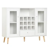HOMCOM Sideboard Storage Cabinet, Kitchen Cupboard with Glass Doors, Drawer, 12-Bottle Wine Rack for Living Room, White(m-2)