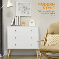HOMCOM White Dresser for Bedroom with 3 Drawers, Morden Chest of Drawers with Solid Wood Legs and Handles, Storage Organizer for Living Room, White(m-4)