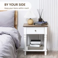 HOMCOM Nightstand, Bedside Table with Drawer and Open Shelf, Side End Table with Wood Legs for Bedroom, White(m-4)