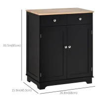 HOMCOM Sideboard Buffet Cabinet with Storage, 27" Kitchen Cabinet with Adjustable Shelf, 2 Drawers and 2 Doors, Coffee Bar Cabinet with Rubberwood Tabletop, Black(m-3)