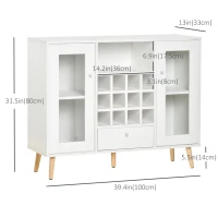 HOMCOM Sideboard Storage Cabinet, Kitchen Cupboard with Glass Doors, Drawer, 12-Bottle Wine Rack for Living Room, White(m-3)