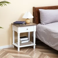 HOMCOM Nightstand, Bedside Table with Drawer and Open Shelf, Side End Table with Wood Legs for Bedroom, White(m-1)