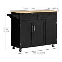 HOMCOM Modern Kitchen Island, Utility Kitchen Serving Cart with 2 Storage Drawers & Cabinets for Dining Room, Black(m-3)