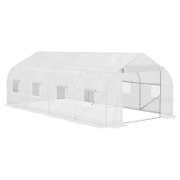 Outsunny 20' x 10' x 7' Walk-in Tunnel Greenhouse with Zippered Mesh Door & 8 Mesh Windows, Gardening Plant Hot House with Galvanized Steel Hoops, White(m-9)
