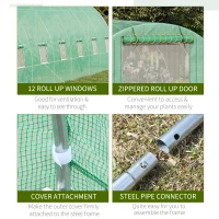 Outsunny 26' x 10' x 6.6' Walk-in Tunnel Hoop Greenhouse, PE Cover, Steel Frame, Roll-Up Zipper Door & 12 Mesh Windows for Flowers, Vegetables, Tropical Plants, Green(m-5)
