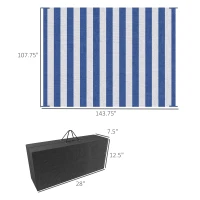 Outsunny Reversible Outdoor Rug Carpet, 9' x 12' Waterproof Plastic Straw Rug, Portable RV Camping Rugs with Carry Bag, Large Floor Mat for Backyard, Deck, Picnic, Beach, Blue & White Striped(m-3)