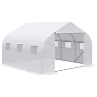 Outsunny 11.5' x 10' x 6.5' Walk-in Greenhouse, Tunnel Green House with Zippered Mesh Door and 6 Mesh Windows, Gardening Plant Hot House with Galvanized Steel Frame, White(m-8)