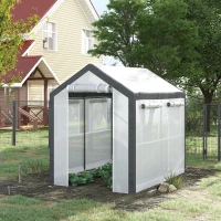 Outsunny Outdoor Walk-In Tunnel Greenhouse with Roll-up Windows, Zippered Mesh Door, & Weather Cover,  8' x 6' x 7.4'(m-2)