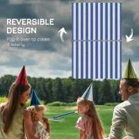 Outsunny Reversible Outdoor Rug Carpet, 9' x 12' Waterproof Plastic Straw Rug, Portable RV Camping Rugs with Carry Bag, Large Floor Mat for Backyard, Deck, Picnic, Beach, Blue & White Striped(m-7)