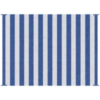 Outsunny Reversible Outdoor Rug Carpet, 9' x 12' Waterproof Plastic Straw Rug, Portable RV Camping Rugs with Carry Bag, Large Floor Mat for Backyard, Deck, Picnic, Beach, Blue & White Striped(m-1)