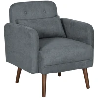 HOMCOM Armchair, Fabric Accent Chair, Modern Living Room Chair with Wood Legs and Throw Cushions for Bedroom, Grey(m-2)