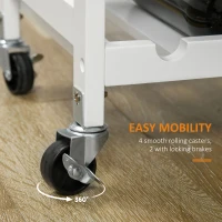 HOMCOM Kitchen Island with Storage, Bar Cart with 6-Bottle Wine Rack, Kitchen Cart with Natural Wood Top, 4 Drawers, 2 Removable Tray for Dining Room, Living Room, White(m-5)