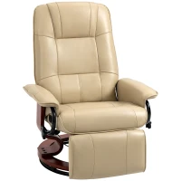 HOMCOM Faux Leather Manual Recliner, Adjustable Swivel Lounge Chair with Footrest, Armrest and Wrapped Wood Base for Living Room, Cream White(m-1)