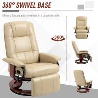 HOMCOM Faux Leather Manual Recliner, Adjustable Swivel Lounge Chair with Footrest, Armrest and Wrapped Wood Base for Living Room, Cream White(m-5)