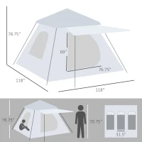 Outsunny 3-4 Person Automatic Camping Tent w/ Porch, Pop Up Tent, Portable Backpacking Shelter with Mesh Windows, Zipped Door, Floor, Hang Hook & Portable Carry Bag, Silver(m-3)