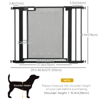 PawHut 29.5"-40.6" Metal Pet Gate, Dog Gate with Auto Closing Door, Double Locking, for Doorways, Stairs, Hallways, Black(m-3)