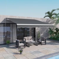 Outsunny 12' x 10' Electric Awning, Retractable Awning, UV Protection Sun Shade Shelter with Remote Controller and Manual Crank Handle for Deck, Balcony, Yard, Black(m-2)