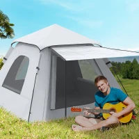 Outsunny 3-4 Person Automatic Camping Tent w/ Porch, Pop Up Tent, Portable Backpacking Shelter with Mesh Windows, Zipped Door, Floor, Hang Hook & Portable Carry Bag, Silver(m-2)
