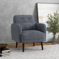 HOMCOM Armchair, Fabric Accent Chair, Modern Living Room Chair with Wood Legs and Throw Cushions for Bedroom, Grey(m-1)