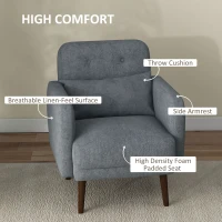 HOMCOM Armchair, Fabric Accent Chair, Modern Living Room Chair with Wood Legs and Throw Cushions for Bedroom, Grey(m-4)