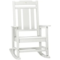 Outsunny Outdoor Rocking Chair, All Weather-Resistant HDPE Rocking Patio Chairs with Rustic High Back, Armrests, Oversized Seat and Slatted Backrest, 350lbs Weight Capacity, Light Gray(m-1)