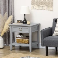 HOMCOM Retro Side Table, End Table with Storage Drawer and Open Shelf for Living Room, Bedroom, Gray(m-2)