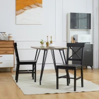 HOMCOM Farmhouse Wooden Dining Chairs Set of 2 with Cross Back, Black(m-7)