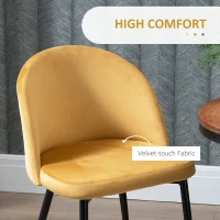 HOMCOM Modern Dining Chairs, Mid-Back Velvet-touch Upholstery Side Chair, Table Chair for Living Room, Dining Room, Yellow, Set of 4(m-5)