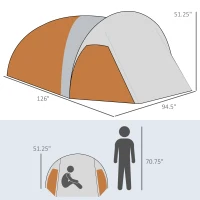 Outsunny Outdoor Camping Tent for 4 People, Waterproof Compact Portable Camping Travel Gear, 2 Doors, Hook for Light, Orange(m-3)