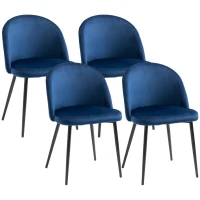 HOMCOM Modern Dining Chairs, Mid-Back Velvet-touch Upholstery Side Chair, Table Chair for Living Room, Dining Room, Dark Blue, Set of 4(m-2)