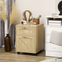 Vinsetto Farmhouse Vertical Filing Cabinet, 2 Drawers File Cabinet with Hanging Bars for Letter and A4 Size, Rolling Printer Stand for Home Office, Natural(m-1)