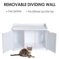 PawHut 2-in-1 Covered Cat Litter Box Washroom Storage Hideaway Cabinet Bench Home Decor, White(m-4)