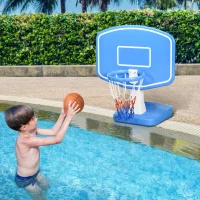 Outsunny Pool Basketball Net, Swimming Pool Basketball Game with Ball and Pump, Blue(m-1)