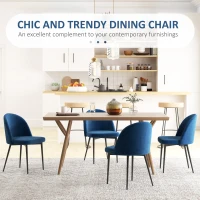 HOMCOM Modern Dining Chairs, Mid-Back Velvet-touch Upholstery Side Chair, Table Chair for Living Room, Dining Room, Dark Blue, Set of 4(m-4)