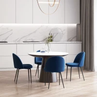 HOMCOM Modern Dining Chairs, Mid-Back Velvet-touch Upholstery Side Chair, Table Chair for Living Room, Dining Room, Dark Blue, Set of 4(m-1)