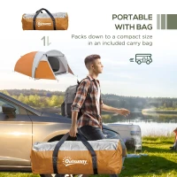Outsunny Outdoor Camping Tent for 4 People, Waterproof Compact Portable Camping Travel Gear, 2 Doors, Hook for Light, Orange(m-7)