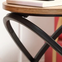 HOMCOM Industrial End Table with Round Tabletop, Sofa Side Table with Steel Frame, 15.7"x15.7"x19.7", Light Brown(m-9)