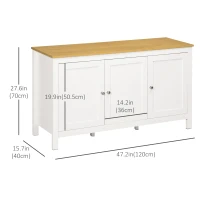 HOMCOM Sideboard, Buffet Cabinet with Doors and Adjustable Shelves for Living Room, Entryway, White and Natural(m-3)