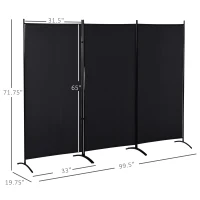 HOMCOM 3-Panel Privacy Screen Folding Room Divider for Indoor Bedroom Office 100" x 72" Black(m-3)