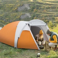 Outsunny Outdoor Camping Tent for 4 People, Waterproof Compact Portable Camping Travel Gear, 2 Doors, Hook for Light, Orange(m-2)