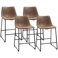 HOMCOM Counter Height Bar Stools, Vintage PU Leather Barstools with Footrest for Dining Room, Home Bar, Kitchen, Set of 4, Brown(m-1)