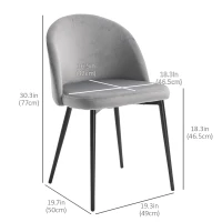 HOMCOM Modern Dining Chairs, Mid-Back Velvet-touch Upholstery Side Chair, Table Chair for Living Room, Dining Room, Grey, Set of 4(m-3)