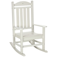 Outsunny Outdoor Rocking Chair, All Weather-Resistant HDPE Rocking Patio Chairs with Rustic High Back, Armrests, Oversized Seat and Slatted Backrest, 350lbs Weight Capacity, White