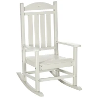 Outsunny Outdoor Rocking Chair, All Weather-Resistant HDPE Rocking Patio Chairs with Rustic High Back, Armrests, Oversized Seat and Slatted Backrest, 350lbs Weight Capacity, White(m-1)