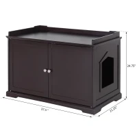 PawHut 37.5" Wooden Covered Mess Free Cat Litter Box End Table Hideaway Cabinet with Storage for Accessories, Brown(m-3)
