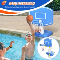 Outsunny Pool Basketball Net, Swimming Pool Basketball Game with Ball and Pump, Blue(m-6)