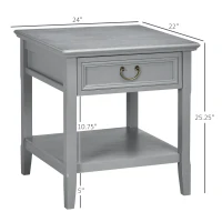 HOMCOM Retro Side Table, End Table with Storage Drawer and Open Shelf for Living Room, Bedroom, Gray(m-3)