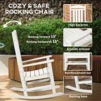 Outsunny Outdoor Rocking Chair, All Weather-Resistant HDPE Rocking Patio Chairs with Rustic High Back, Armrests, Oversized Seat and Slatted Backrest, 350lbs Weight Capacity, White(m-5)
