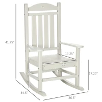 Outsunny Outdoor Rocking Chair, All Weather-Resistant HDPE Rocking Patio Chairs with Rustic High Back, Armrests, Oversized Seat and Slatted Backrest, 350lbs Weight Capacity, White(m-3)