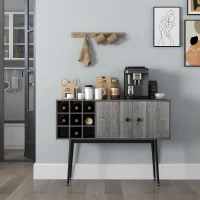 HOMCOM Coffee Bar Cabinet 9-Bottle Wine Rack and Adjustable Shelf, Sideboard Buffet Cabinet Wine Cabinet for Living Room(m-2)